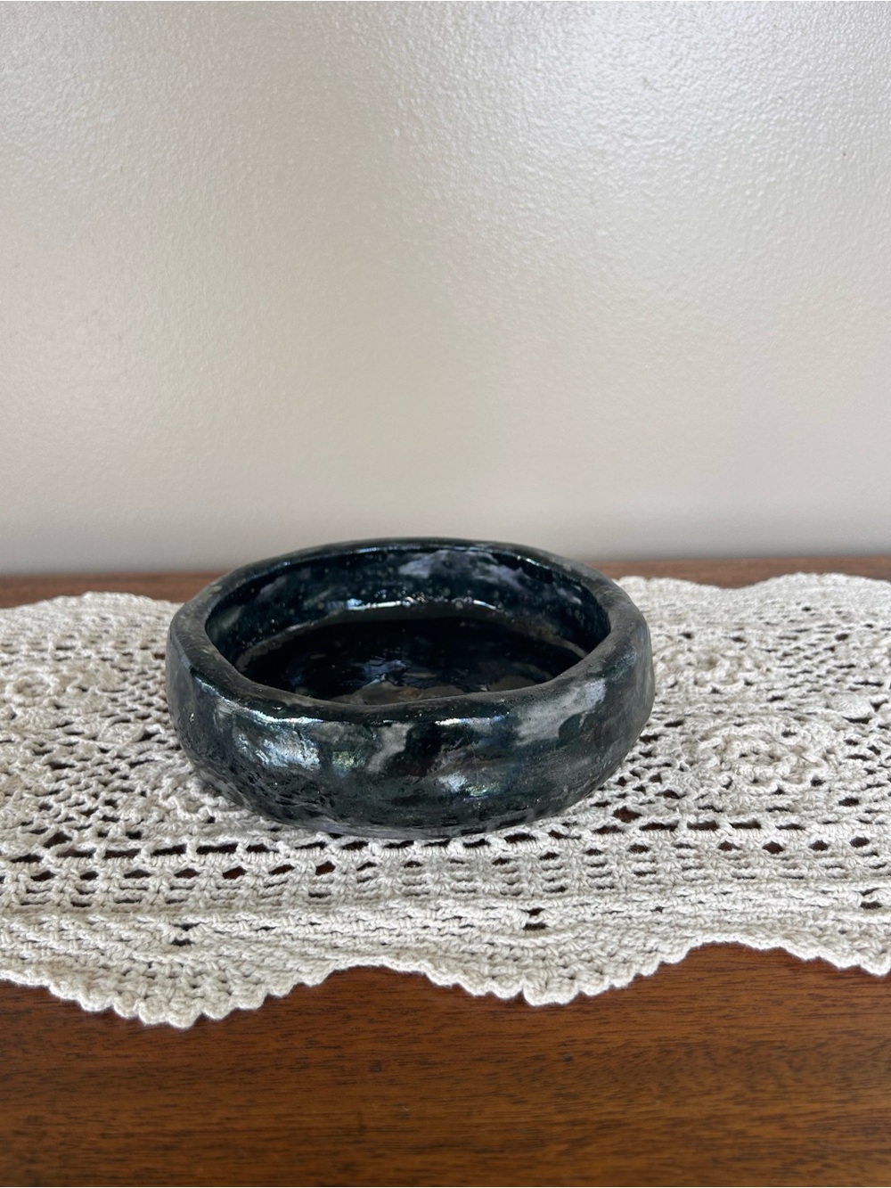 Handcrafted Black Glossy Ceramic Bowl Trinket Dish Handmade